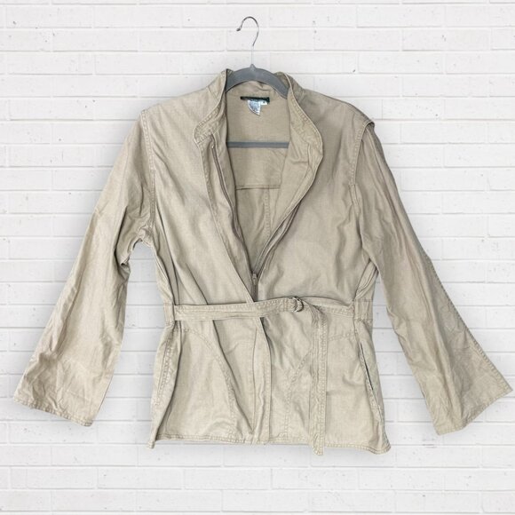 IZOD for Her LACOSTE Vintage 80s Tan Croc Preppy Lightweight Canvas Jacket M - Picture 4 of 10